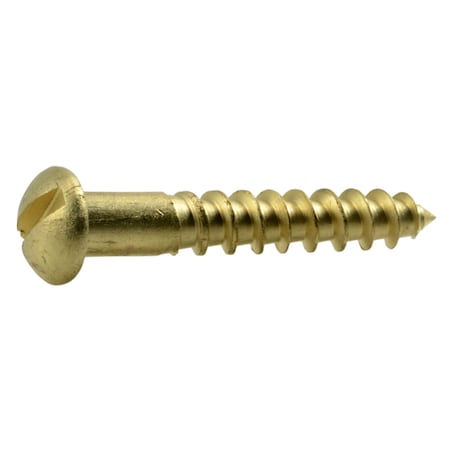 Midwest Fastener Wood Screw, #6, 7/8 in, Plain Brass Round Head Slotted Drive, 25 PK 61914